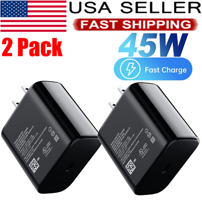 2 Pack 45W USB-C Super Fast Type C Wall Charger for Samsung Galaxy S21 S22 Ultra