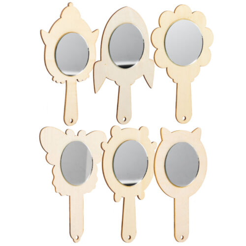  6 Pcs DIY Mirror Wooden Painting Hand Held Mirrors Kids Educational Plaything - Picture 1 of 12