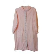 VTG Philmaid Pink Short Robe Womens 14/16 W/ Floral Embroidery Pockets I-9