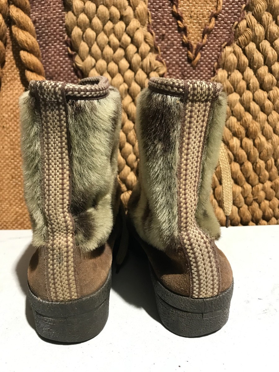 【COLOR iN ID】Pure Eskimo Fur Ankle Boots ESKIMO style Large kids boot shoes with hook and loop strap