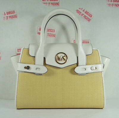 MICHAEL KORS CARMEN STRAW LEATHER Medium  SATCHEL SHOULDER BAG IN WHITE