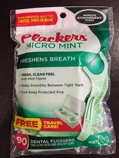 90 ea. Plackers Micro Mint Dental Flossers Floss Pick Mint Flavor + Travel Case