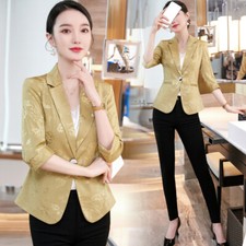 Business Slim Suit Jacket Women Summer Casual Fashion Mid-Sleeve Blazer Coat