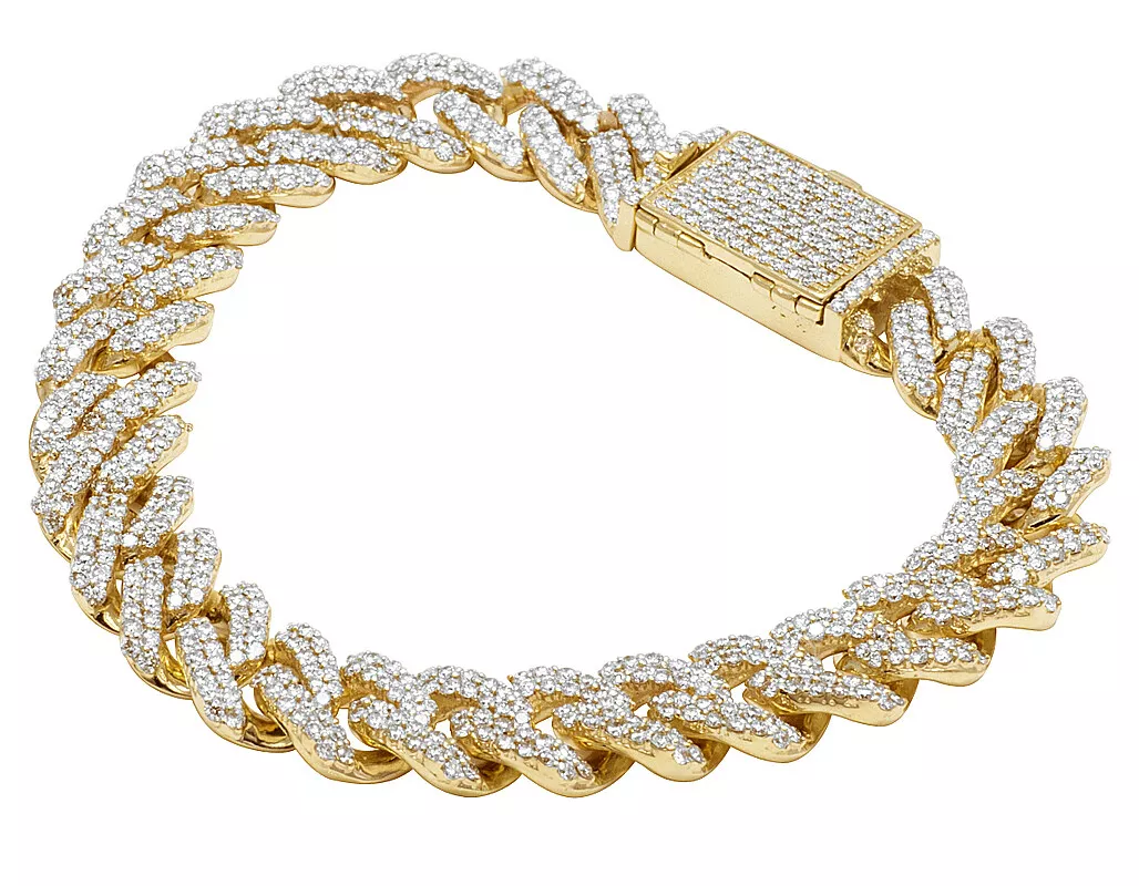 Apzzic 12mm Gold Plated Hip Hop Iced Out CZ Lab Diamond Miami Cuban Link  Chain Bracelet with Giftbox for Men and Women Silver 8inch - Yahoo Shopping