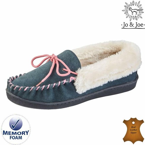 Ladies Leather Slippers Real Suede Sheepskin Fur Lined Womens Memory Foam Shoes - Picture 9 of 22