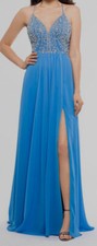  469 Betsy  Adam Women's Blue Sequined Beaded Chiffon Lace Up Gown Dress Size 2
