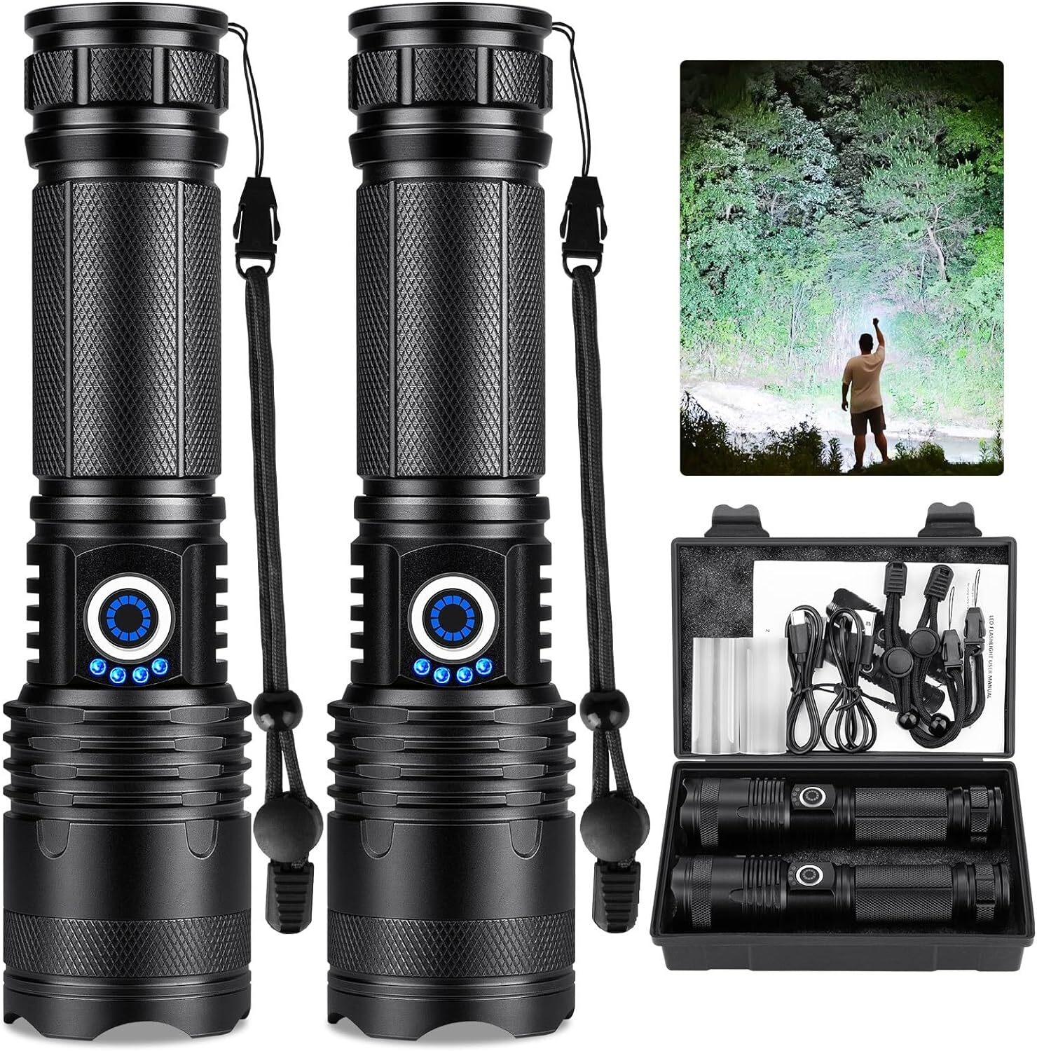 Led Super Bright Flash... Rechargeable Flashlights 990 000 High Lumens 2 Pack