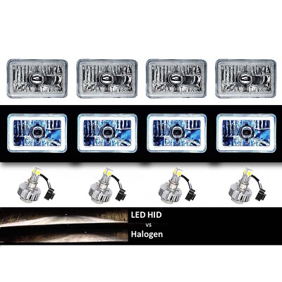 4X6'' White COB Halo Glass/Metal Headlight 6K LED H4 Light Bulb Headlamp Set