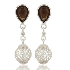 Natural Smoky Quartz White Topaz 925 Sterling Silver Dangle Earrings Jewelry