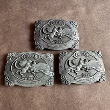 3x VINTAGE PEWTER COUGAR PRODUCT OF USA BOURBON WHISKY BELT BUCKLES