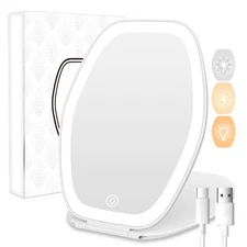 COSYGLOW Travel Makeup Mirror with Light: 3 Color Lighting Portable Mirror with