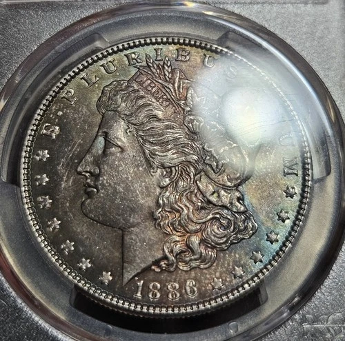 Beautiful 1886 Morgan Silver Dollar With Dual-Sided Toning PCGS MS62
