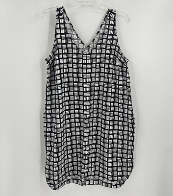 Old Navy Women's Shift Dress Black White Sleeveless V-Neck Size L Pockets