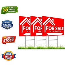 3X For Sale By Owner Yard Sign 12x16 Double Sided Yard Plastic Signs with H S...