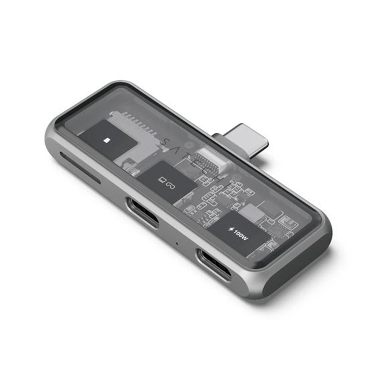 Hub USB 3.2 Mobile XR gris avec lecteur micro SD et charge pass-through 100W