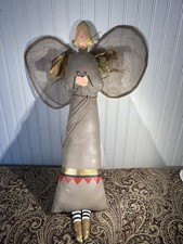 Primitive Folk Art Painted Canvas Angel Wall Hanger 24  