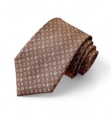 Louis Vuitton Tie Silk 100  , lv monogram Tie , Brown Lv Tie
