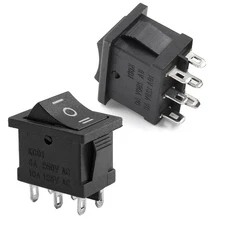 2 Pcs ON-Off-ON Black Rocker Toggle Switch, 6 Pins 3 Position Mini Boat Rocke...