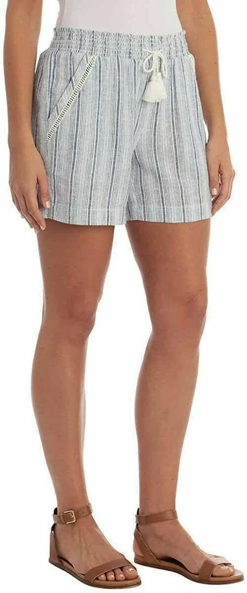 Briggs Women's Shorts Striped Linen Blend Short W/Pockets | Light Blue | Large