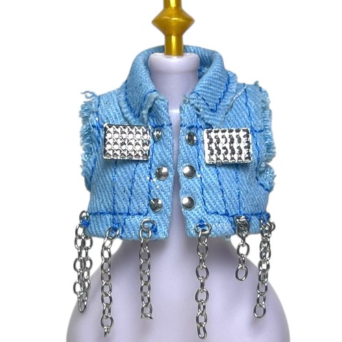 Lol Omg Melrose Doll Outfit Denim Metal Chain Fringe Crop Vest Top Rainbow High