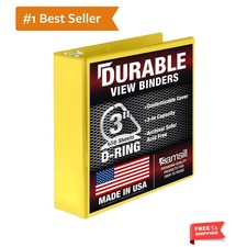 Durable 3 inch 3 Ring Binder, D Ring Binder, 100 Recycled Chipboard, Yellow
