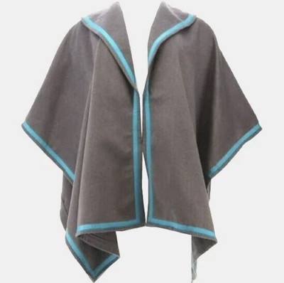 IMAN Global Chic Gray Shawl Wrap with Blue Contrast Trim for Women