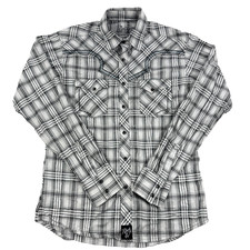 Mens Rock 47 Wrangler Pearl Snap Embroidered White Blue Print Western Shirt Med