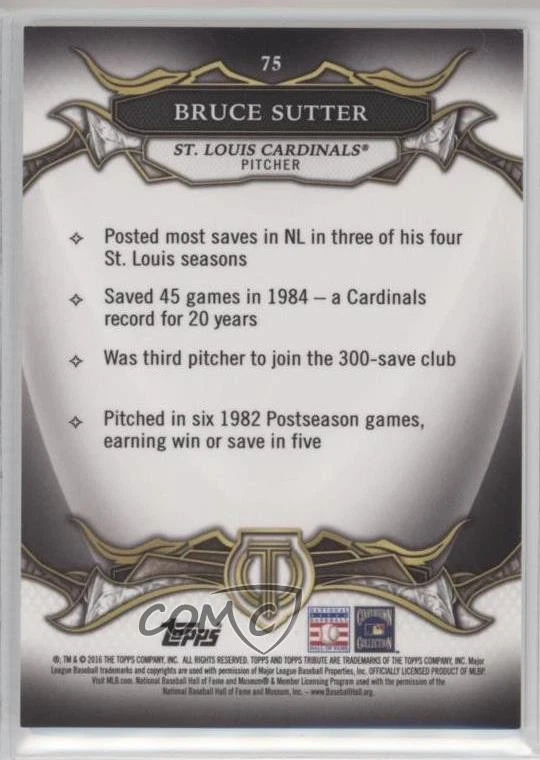 2016 Topps Tribute Purple /50 Bruce Sutter #75 HOF - Image 2 of 2