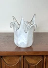 Murano Vintage White Swirl Art Glass Free Form Style Vase