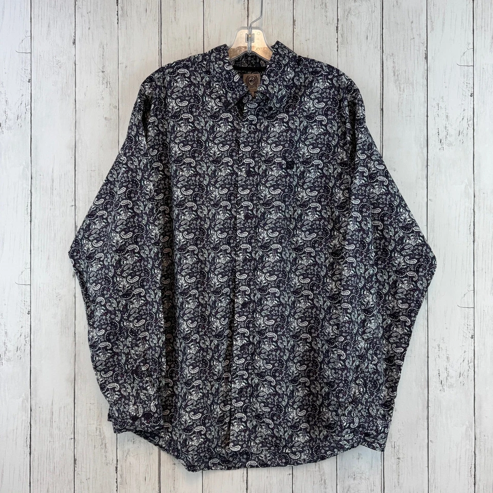 Camisa Cinch Púrpura Negra Paisley Manga Larga Botón Occidental Arena Talla Pequeña Foto 2 de 4