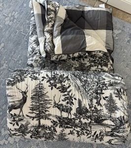 RARE! Pottery Barn ~BLACK & WHITE ALPINE TOILE~ F/QUEEN COMFORTER ~CHRISTMAS~