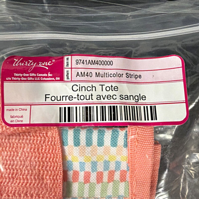 Thirty-One Cinch Tote Multicolor Striped Drawstring Monogram C Initial