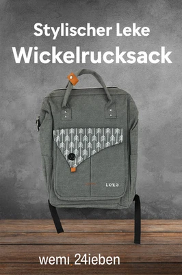 Leke Rucksack Wickelrucksack Grau Pfeil Design Make Life Easier fuer Eltern Uni - Bild 1 von 4