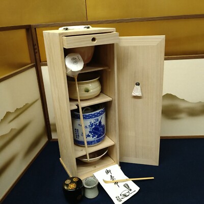 Japanese Tanzaku Sencha Shelf Box Tea Caddy Bowls Scoop Set Sado