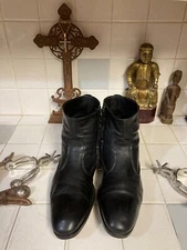 Doucals Black Leather Zip up Disco Fever Beatle Boots 12 M Made in Italy