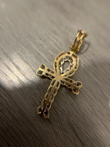 10k Yellow Gold Egyptian Ankh Diamond Pendant - Picture 5 of 7