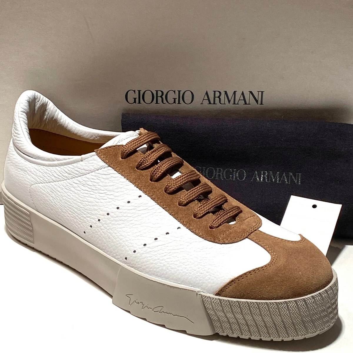 ARMANI Leather Sneakers 41 Mens White Oxford Fashion Dress Shoes | eBay