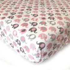 Vera Elephant 100 Cotton Crib Fitted Sheet Petal Grey 
