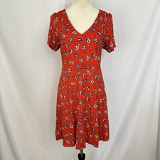 Philosophy Dress Womens Large Red Floral V-Neck Adjustable Lace Up Back Summer