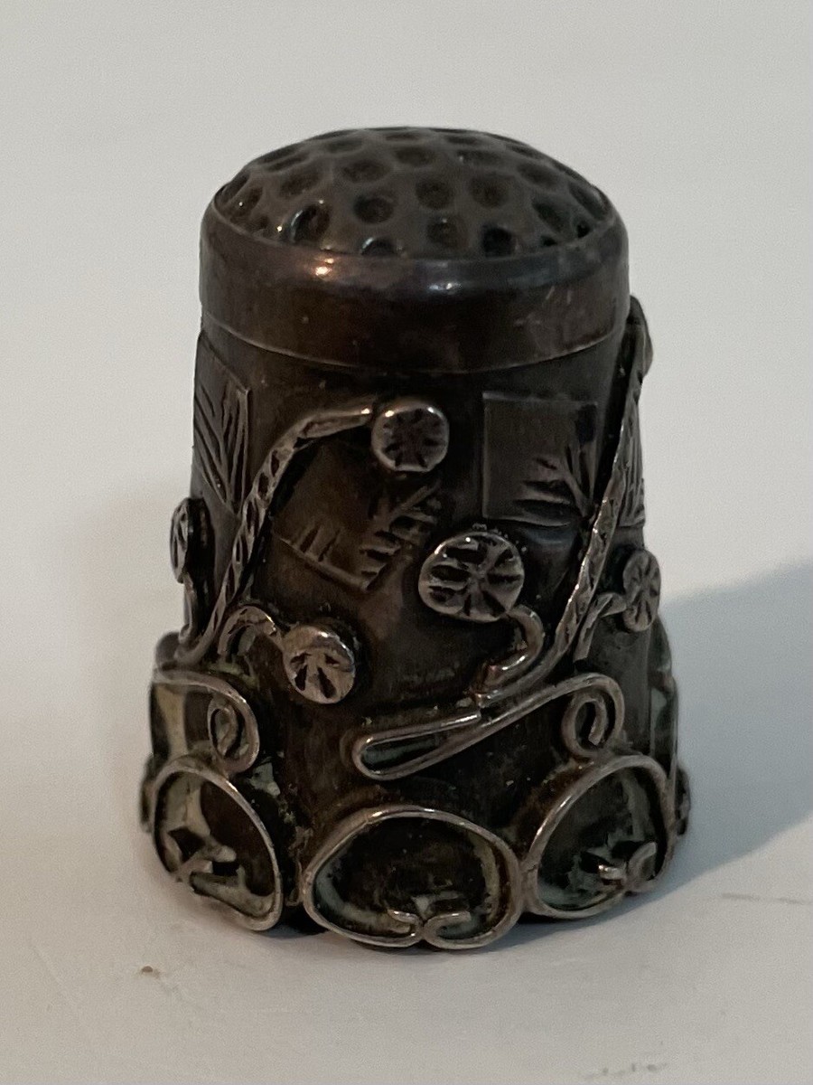 Antique Sterling Silver Thimble Fancy Wired Work Vintage 1