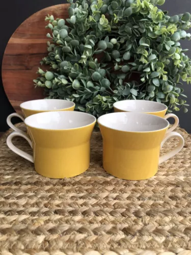 Set Of 4 MCM Vintage Mikasa Duplex by Ben Seibel Retro Gold Mugs Cups