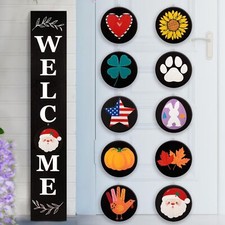 Welcome Sign for Front Door, 47 x 7.9 Wooden Sign with 10 Interchangeable Ico...