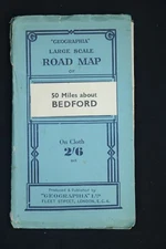 Geographia Road Cloth Map 50 Miles About Bedford 1940