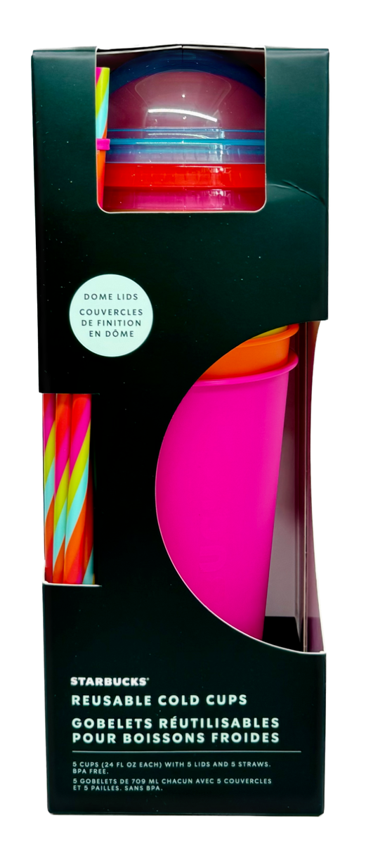 Starbucks Summer 2025 Neon Dome Lid Reusable 24oz Cold Cup Set of 5