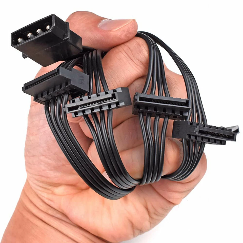 2x 4-Pin IDE Molex Male to 5 SATA 15-Pin Serial ATA Power Splitter Adapter Cable - Image 3 of 4