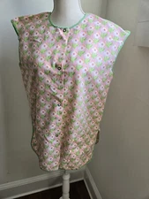 VINTAGE 70’s Pink And green Flower Power Apron Smock Top One Size Medium ish