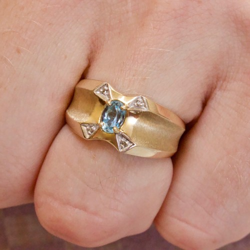 MENS TEN KARAT YELLOW GOLD TOPAZ & DIAMOND RING (size 9.5) New Old Stock - Picture 6 of 7