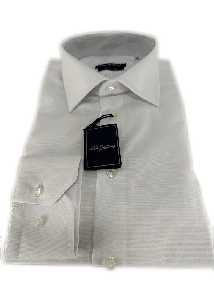 Camicia uomo sartoriale Ugo Venturini fil a fil regular fit bianco Made in Italy - Immagine 3 di 4