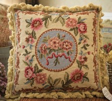 16" Vintage Home Decor Classic French Swirl Rose Needlepoint Pillow Cover