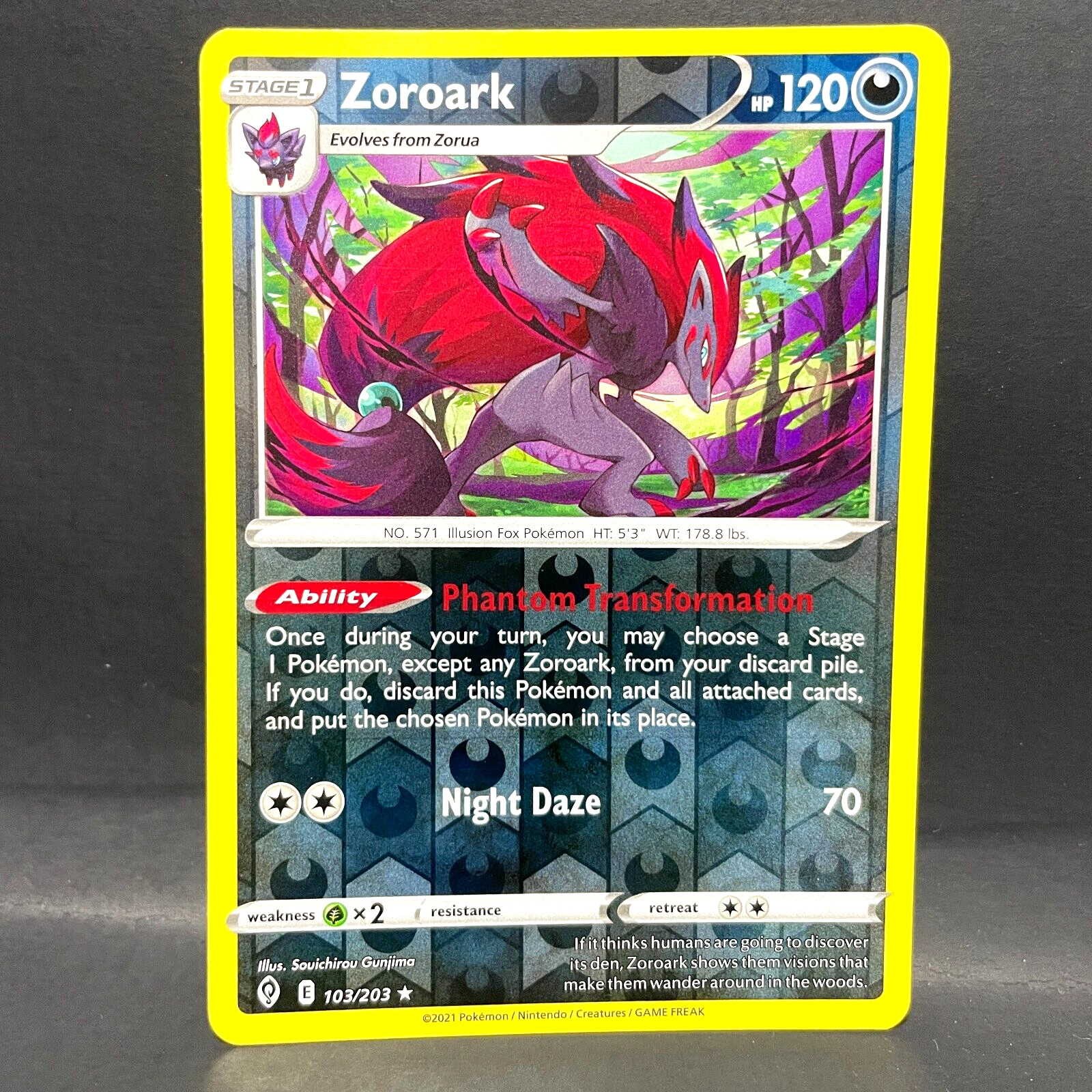 2021 POKEMON EVOLVING SKIES ZOROARK 103/203 REVERSE HOLO (RARE)